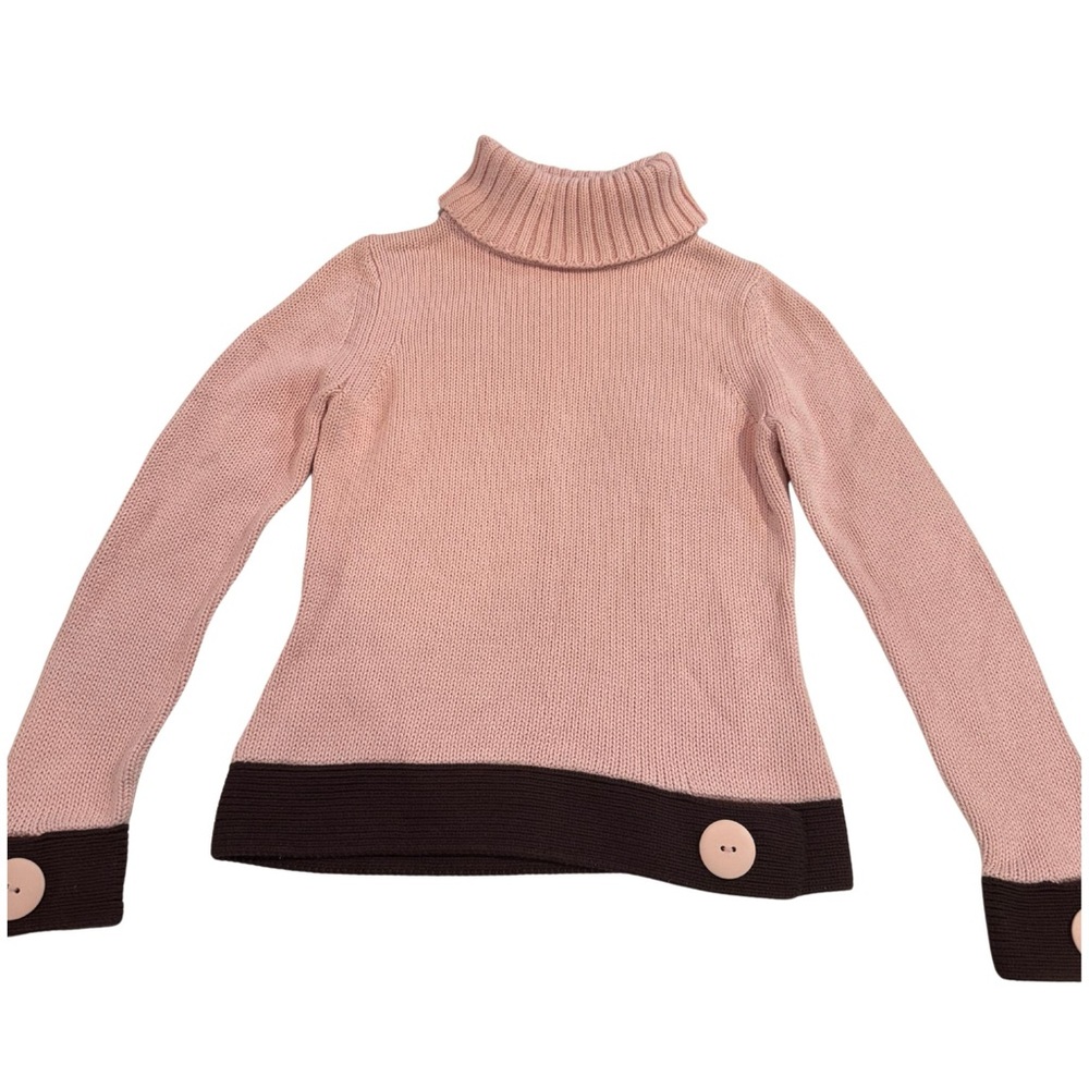Olo Blush Pink Turtleneck Sweater with Dark Brown Trim